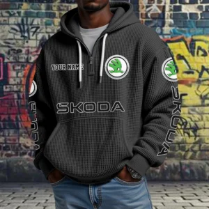 Skoda Exclusive Logo Quarter Zip Waffle Hoodie New 2026 Limited Customize Name