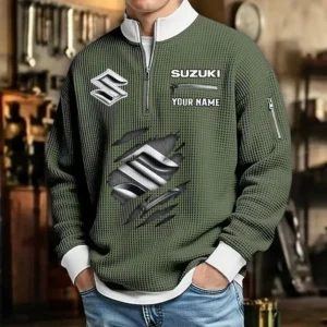 Suzuki Waffle Sweatshirt Quarter-Zip Stand Collar Limited Customize Name