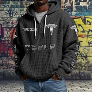 Tesla Exclusive Logo Quarter Zip Waffle Hoodie New 2026 Limited Customize Name