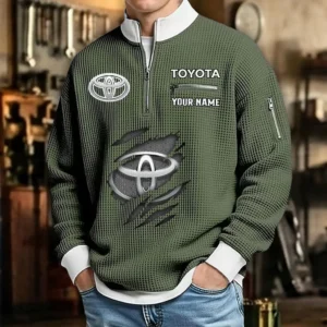 Toyota Waffle Sweatshirt Quarter-Zip Stand Collar Limited Customize Name