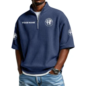 Alfa Romeo Men's Quarter Zip Waffle Knit Short Sleeve Shirt