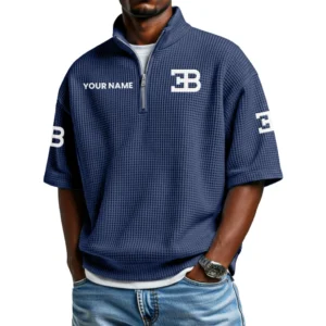 Bugatti Men's Quarter Zip Waffle Knit Short Sleeve Shirt