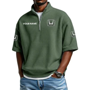 Honda Men's Quarter Zip Waffle Knit Short Sleeve Shirt