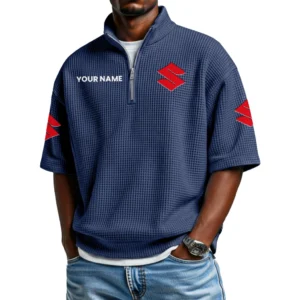 Suzuki Men's Quarter Zip Waffle Knit Short Sleeve Shirt