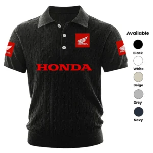 Powersports Honda Polo Shirt Men Knitted Top Texture, Short Sleeve