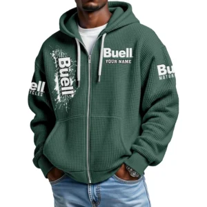 Buell Motorcycles Men's Waffle Knit Full Zip-Up Hoodie