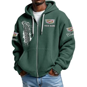 Cadillac Men's Waffle Knit Full Zip-Up Hoodie