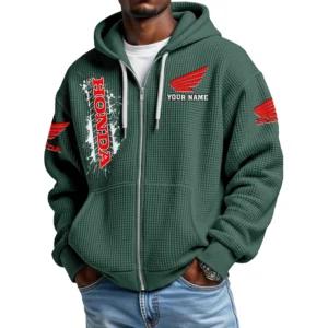 Honda Motorcycles Men's Waffle Knit Full Zip-Up Hoodie