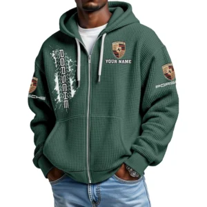 Porsche Men's Waffle Knit Full Zip Up Hoodie 2026 Limited