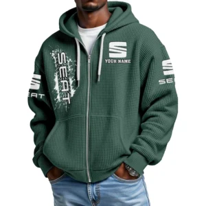 Seat Car Men's Waffle Knit Full Zip-Up Hoodie