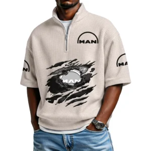 MAN Truck & Bus Men's Quarter Zip Waffle Knit Short Sleeve Shirt