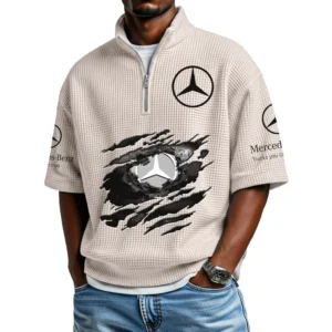 Mercedes-Benz Trucks Men's Quarter Zip Waffle Knit Short Sleeve Shirt