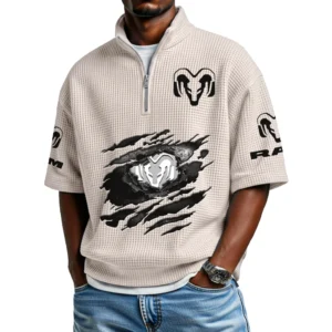 Ram Trucks Men's Quarter Zip Waffle Knit Short Sleeve Shirt