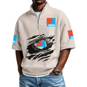 Sisu Auto Men's Quarter Zip Waffle Knit Short Sleeve Shirt