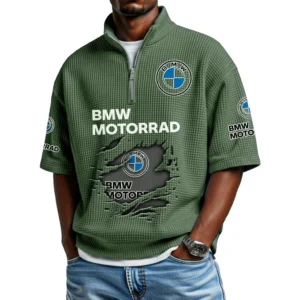 BMW Motorrad Men's Quarter Zip Waffle Knit Short Sleeve Shirt