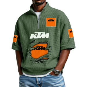 KTM Men's Quarter Zip Waffle Knit Short Sleeve Shirt