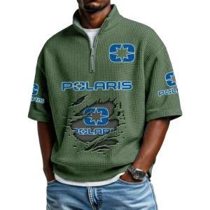 Polaris Men's Quarter Zip Waffle Knit Short Sleeve Shirt