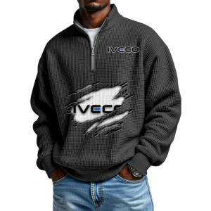 IVECO Men's Waffle Knit Quarter-Zip Long Sleeve Shirt