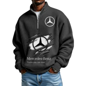Mercedes-Benz Trucks Men's Waffle Knit Quarter-Zip Long Sleeve Shirt