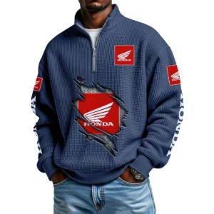 Powersports Honda Men's Waffle Knit Quarter-Zip Long Sleeve Shirt