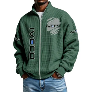 IVECO Men's Waffle Knit Full-Zip Long Sleeve Sweatshirt