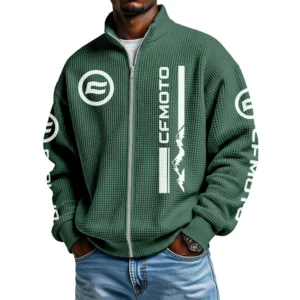 CFMoto Men's Waffle Knit Full-Zip Long Sleeve Sweatshirt