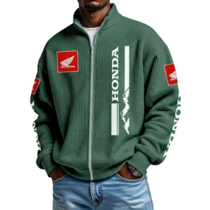 Powersports Honda Men's Waffle Knit Full-Zip Long Sleeve Sweatshirt