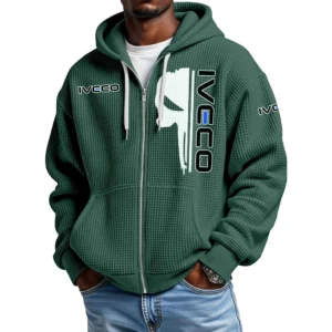 IVECO Men's Waffle Knit Full Zip-Up Hoodie