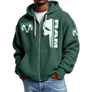 Ram Trucks Men's Waffle Knit Full Zip-Up Hoodie