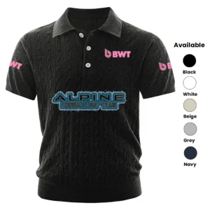 Alpine F1 Team Racing Polo Shirt Men Knitted Top Texture, Short Sleeve