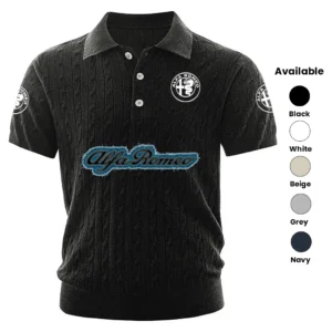Alfa Romeo Polo Shirt Men Knitted Top Texture, Short Sleeve