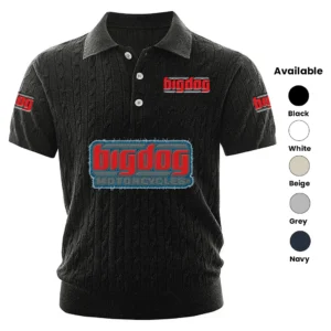 BigDog Motorcycles Polo Shirt Men Knitted Top Texture, Short Sleeve
