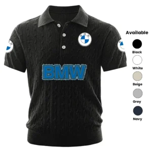 BMW Polo Shirt Men Knitted Top Texture, Short Sleeve