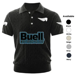 Buell Motorcycles Polo Shirt Men Knitted Top Texture, Short Sleeve