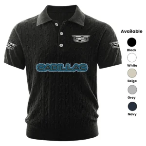 Cadillac Polo Shirt Men Knitted Top Texture, Short Sleeve