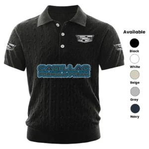 Cadillac Racing Polo Shirt Men Knitted Top Texture, Short Sleeve