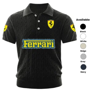 Ferrari Polo Shirt Men Knitted Top Texture, Short Sleeve