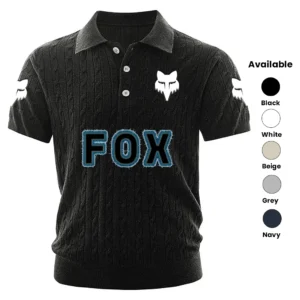 Fox Racing Polo Shirt Men Knitted Top Texture, Short Sleeve
