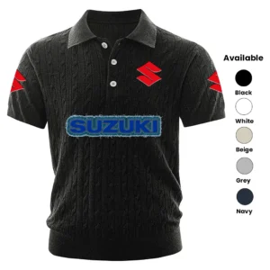 Suzuki Motorcycles Polo Shirt Men Knitted Top Texture, Short Sleeve
