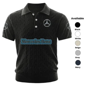 Mercedes Benz Polo Shirt Men Knitted Top Texture, Short Sleeve