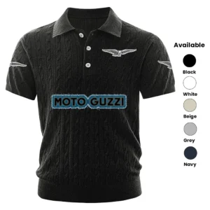 Moto Guzzi Polo Shirt Men Knitted Top Texture, Short Sleeve