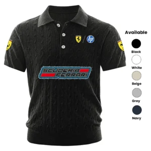 Scuderia Ferrari F1 Polo Shirt Men Knitted Top Texture, Short Sleeve