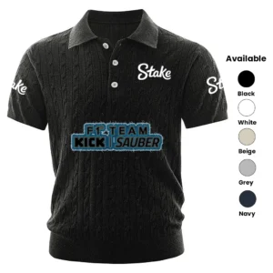 Stake F1 Team Kick Sauber Polo Shirt Men Knitted Top Texture, Short Sleeve