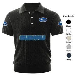 Subaru Polo Shirt Men Knitted Top Texture, Short Sleeve
