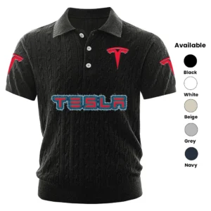 Tesla Polo Shirt Men Knitted Top Texture, Short Sleeve