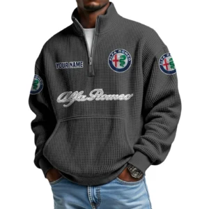 Alfa Romeo Men’s Quarter Zip Pullover Sweatshirt Waffle Knit Pocket Customize Name
