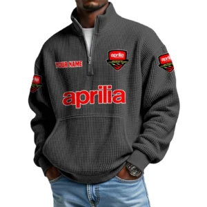 Aprilia Men’s Quarter Zip Pullover Sweatshirt Waffle Knit Pocket Customize Name