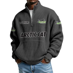 Arctic Cat Men’s Quarter Zip Pullover Sweatshirt Waffle Knit Pocket Customize Name