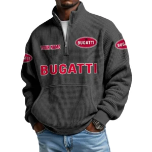 Bugati Men’s Quarter Zip Pullover Sweatshirt Waffle Knit Pocket Customize Name