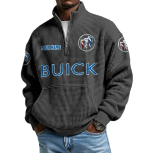 Buick Men’s Quarter Zip Pullover Sweatshirt Waffle Knit Pocket Customize Name
